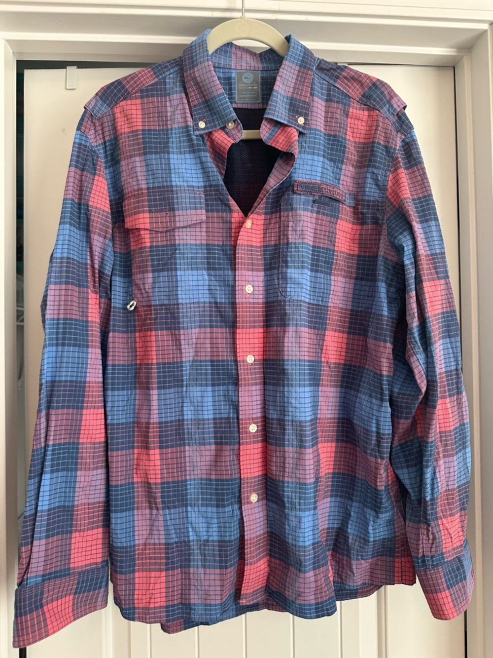 Men’s L‎ Vineyard Vines Coral and Blue Harbor Fishing Shirt
